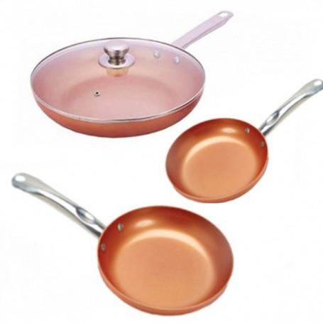 Copper Pan Set de 3 Sartenes de Cobre  - LA TIENDA EN CASA - TELETIENDA - TELETIENDA EN CASA